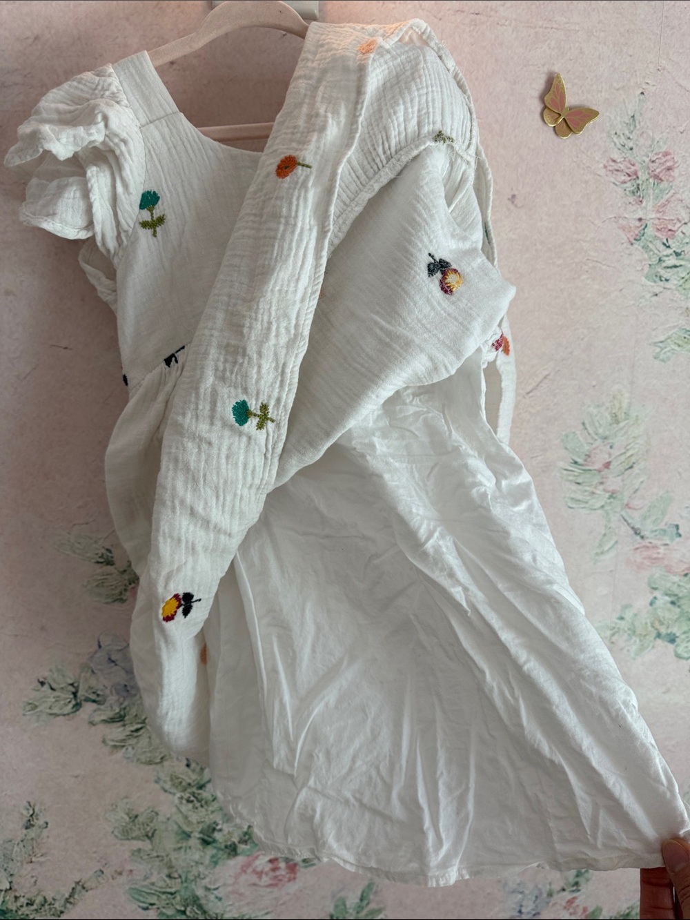 Zara Girls Floral Embroidered Dress White & Multicolor Girls 6 - Picture 6 of 6